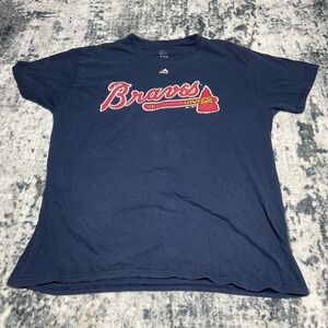 Atlanta Braves Austin Riley 27 Navy Blue T Shirt Jersey Majestic Mens XL